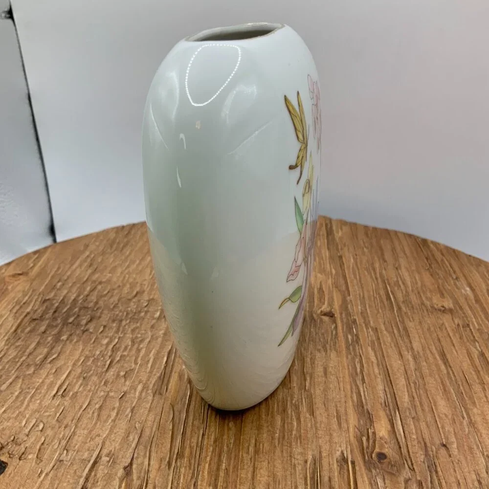 Made in Japan Vintage Porcelain Floral Butterfly Gold Tone Trim Small Vase